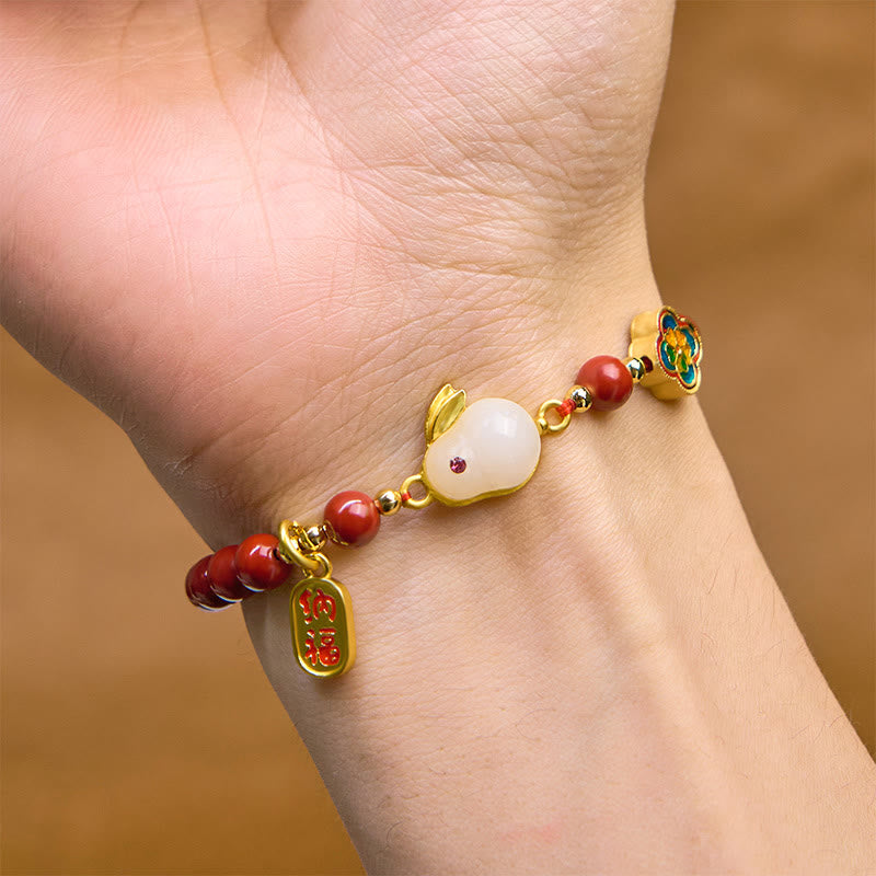 6mm Cinnabar Fu Character Beaded Lotus Bracelet