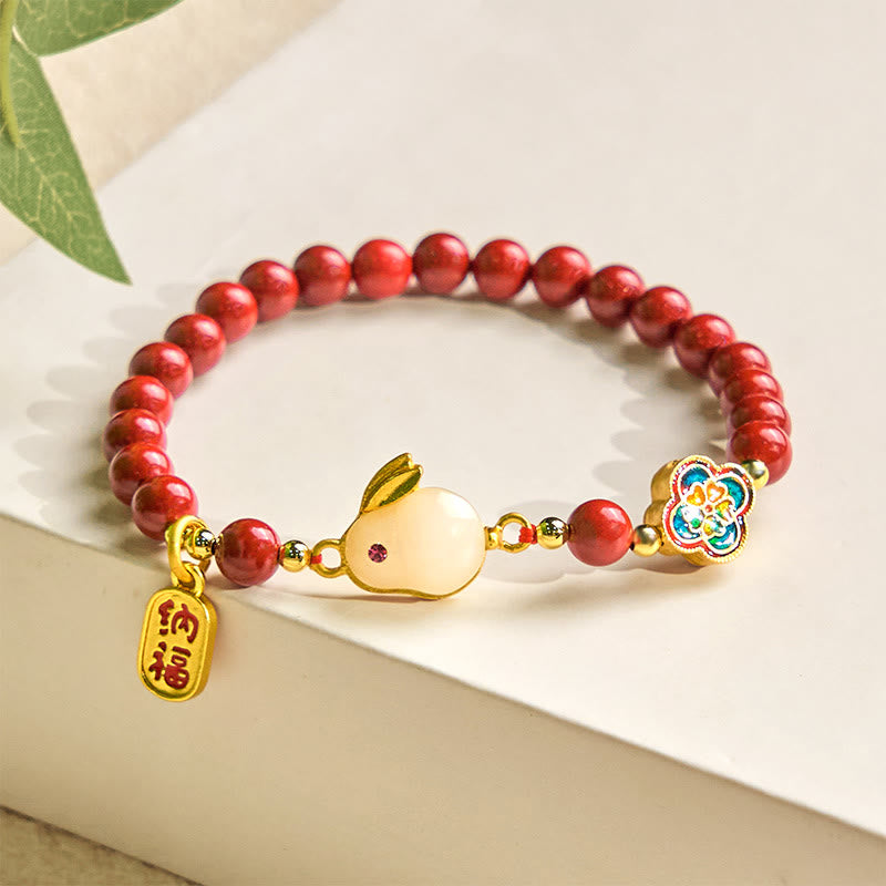 6mm Cinnabar Fu Character Beaded Lotus Bracelet