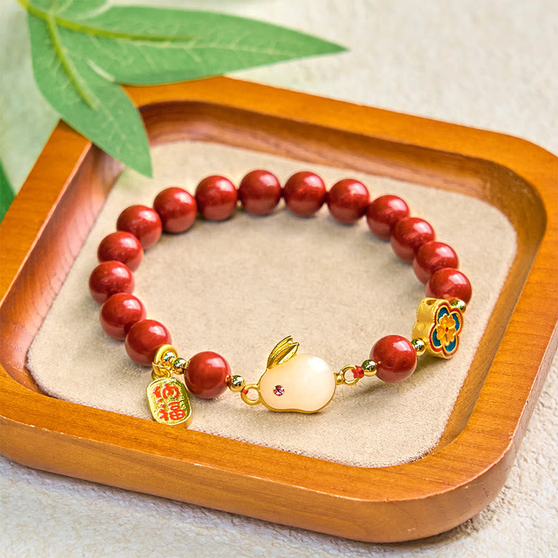 6mm Cinnabar Fu Character Beaded Lotus Bracelet