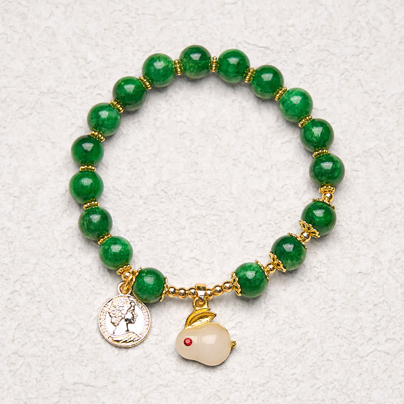 Green Calcite Clarity Bracelet with Rabbit Charm 14-16cm