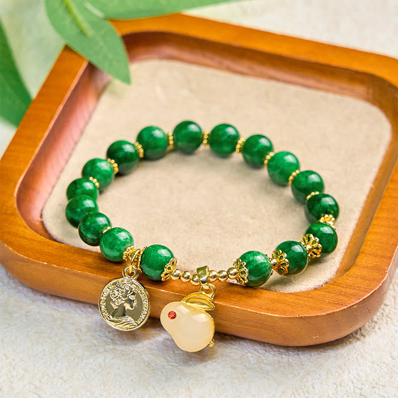 Green Calcite Clarity Bracelet with Rabbit Charm 14-16cm