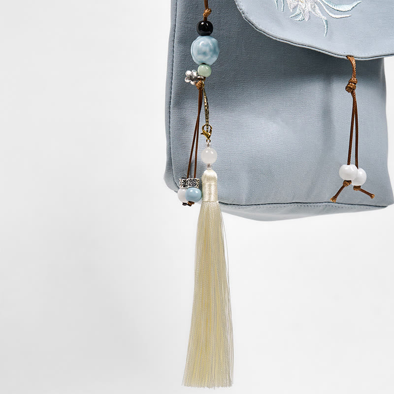 LightBlue Epiphyllum Cotton Linen Spiritual Shoulder Bag