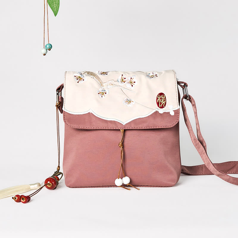 Brown Plum Blossom Cotton Linen Yoga Bag