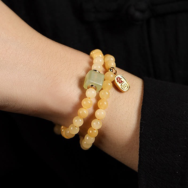 6mm Topaz Jade Cube Double Circle Wealth Bracelet