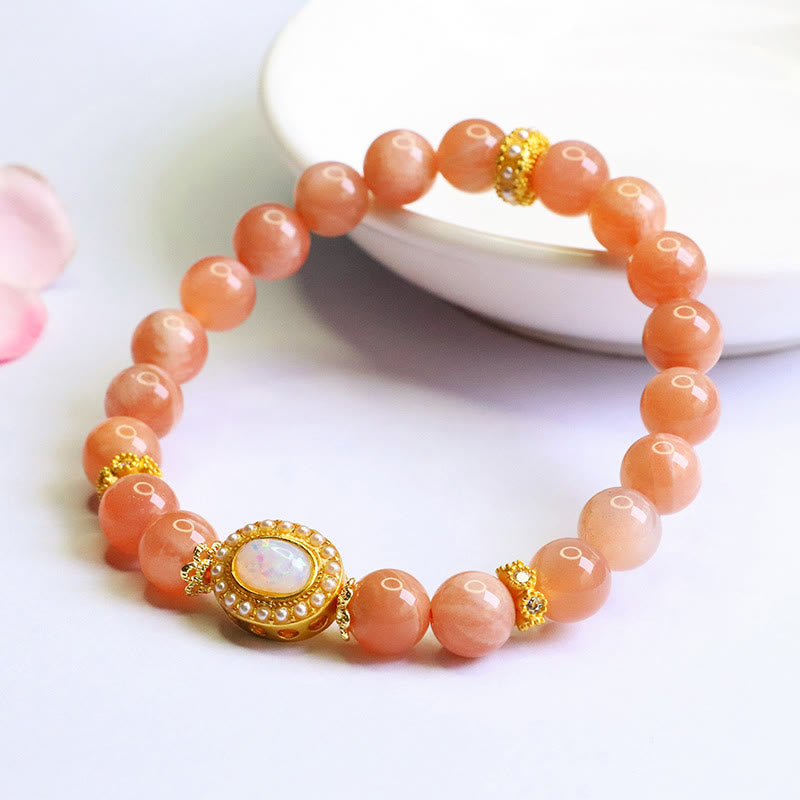 Adjustable Peach Moonstone Bracelet for Women | Soothing Balance