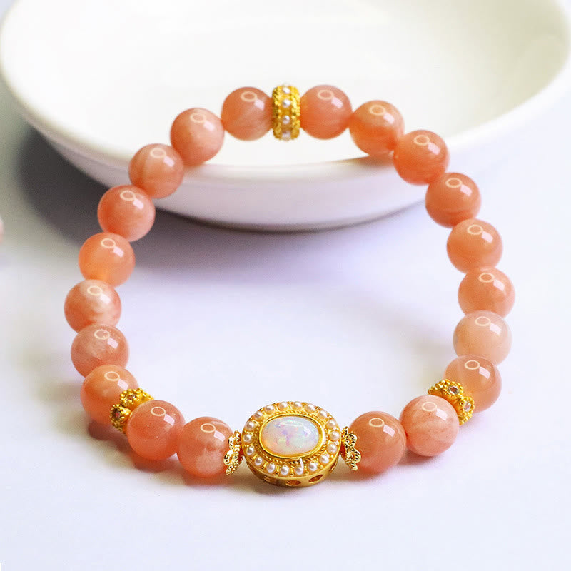 Adjustable Peach Moonstone Bracelet for Women | Soothing Balance