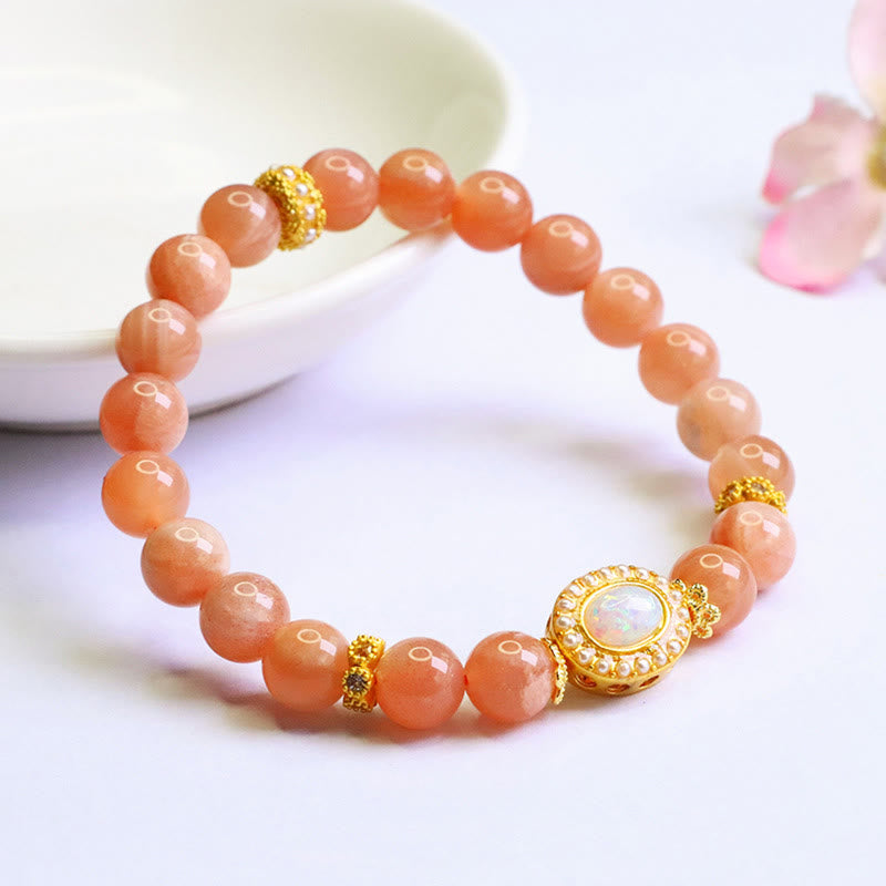 Adjustable Peach Moonstone Bracelet for Women | Soothing Balance