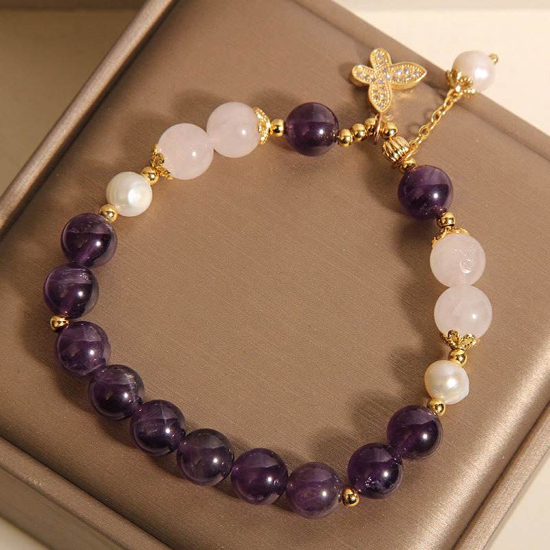 Amethyst Perlenkristall Spirituelles Schmetterlings-Charm-Armband