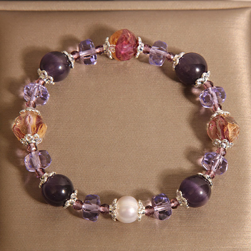 Amethyst-Armband mit Perle und Kristall für positive Energie