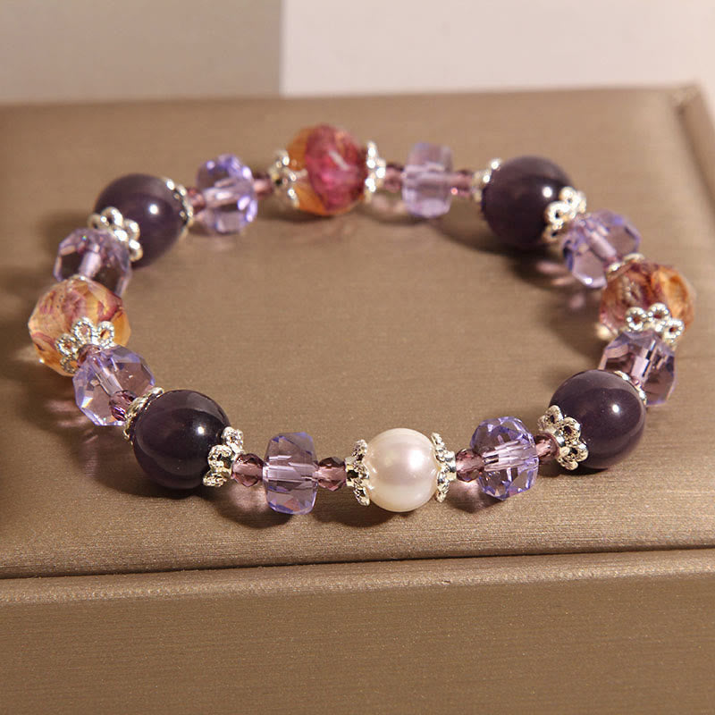 Amethyst-Armband mit Perle und Kristall für positive Energie