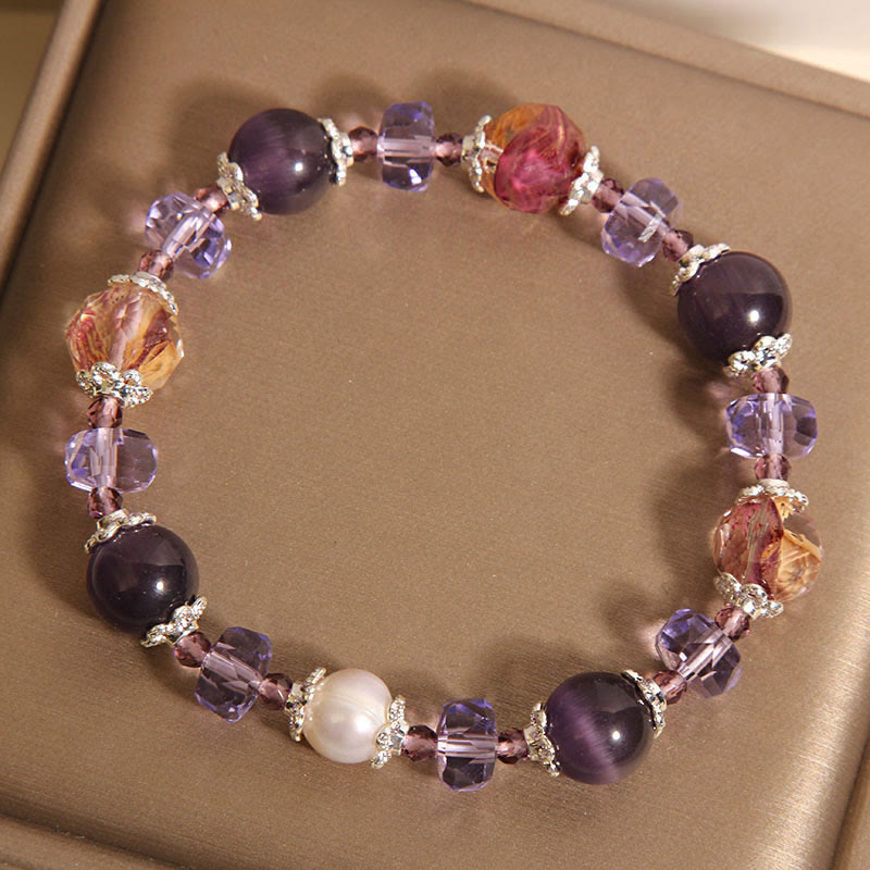 Amethyst-Armband mit Perle und Kristall für positive Energie