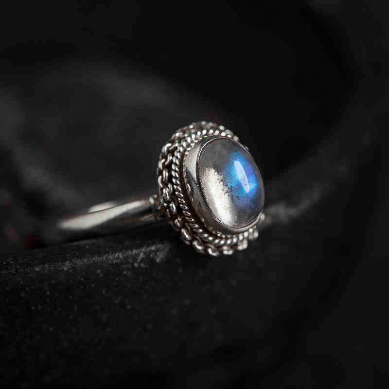 Adjustable Moonstone Ring in 925 Sterling Silver for Positive Energy