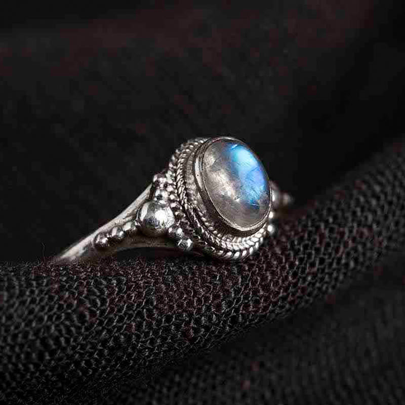 Adjustable Moonstone Ring in 925 Sterling Silver for Positive Energy