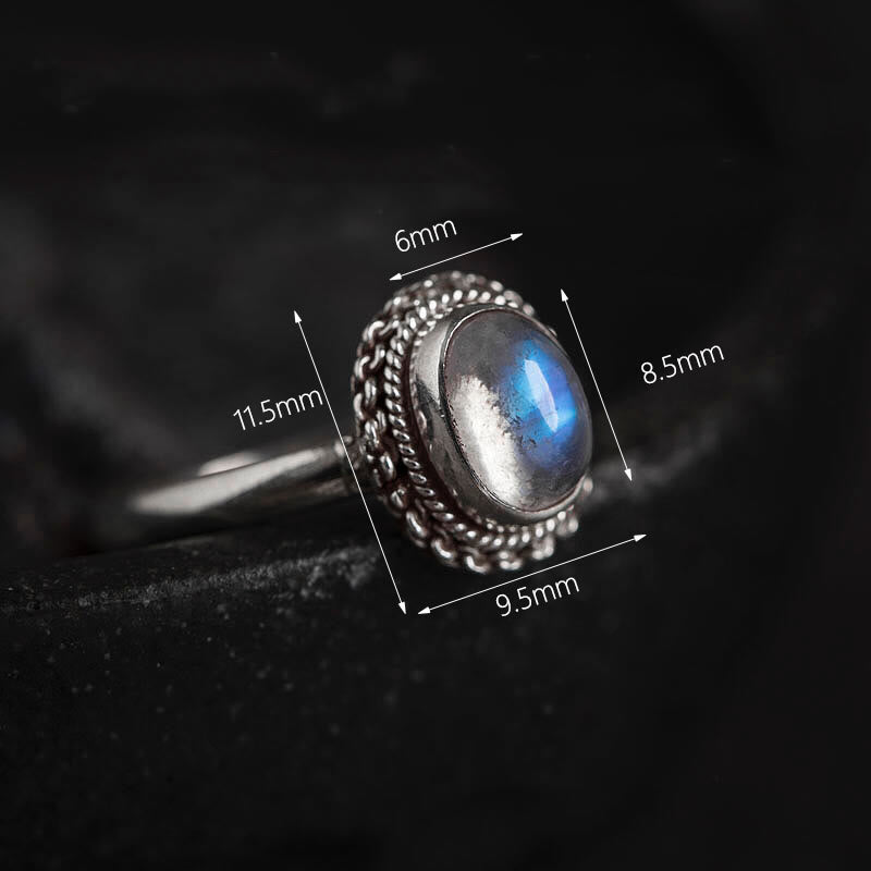 Adjustable Moonstone Ring in 925 Sterling Silver for Positive Energy