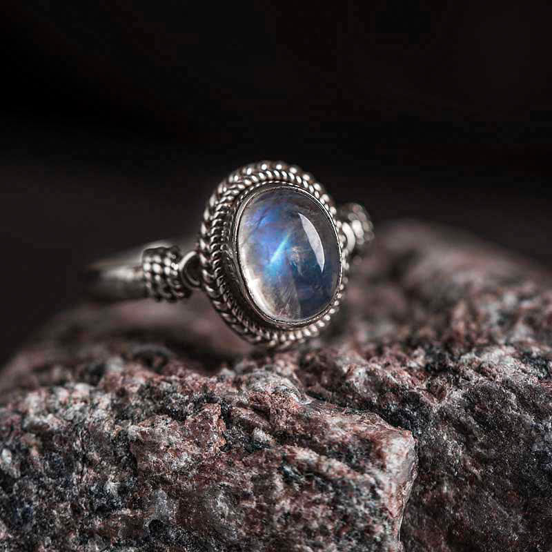 Adjustable Moonstone Ring in 925 Sterling Silver for Positive Energy