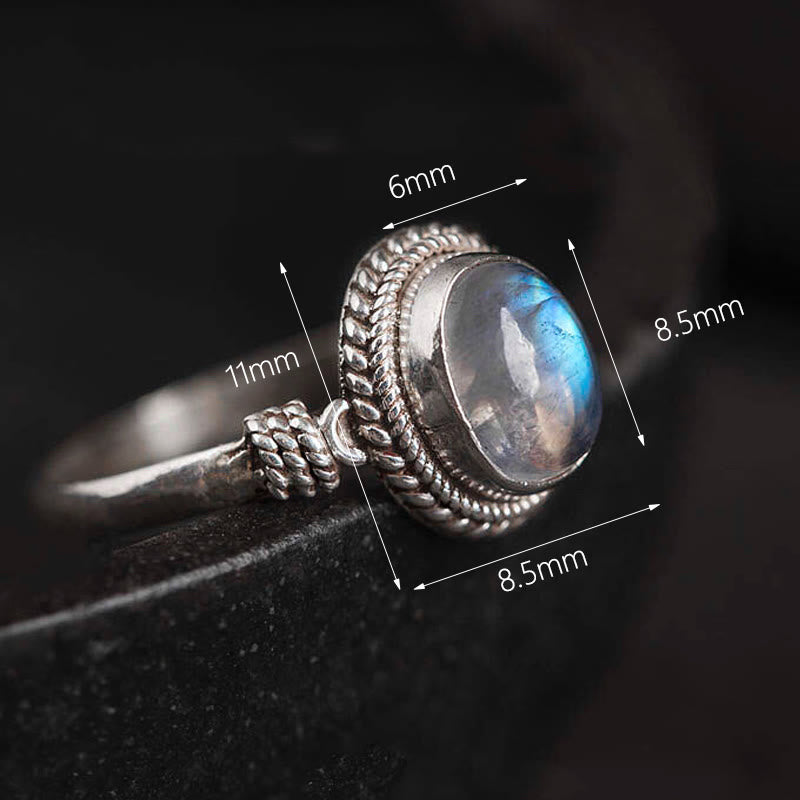 Adjustable Moonstone Ring in 925 Sterling Silver for Positive Energy