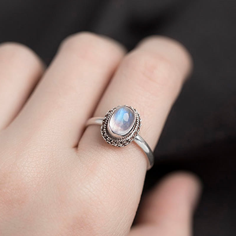 Adjustable Moonstone Ring in 925 Sterling Silver for Positive Energy