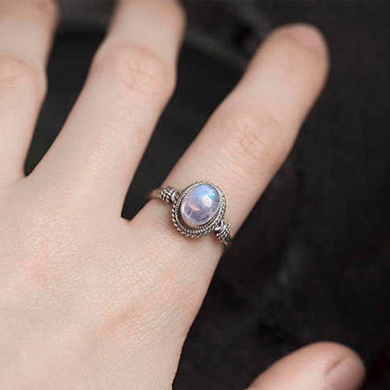 Adjustable Moonstone Ring in 925 Sterling Silver for Positive Energy