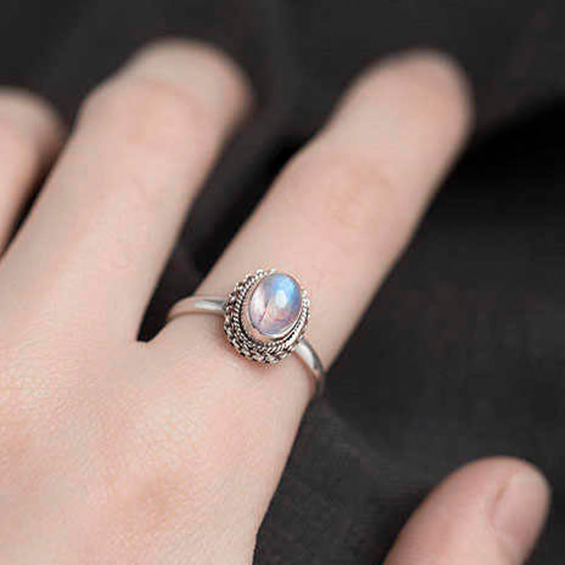 Adjustable Moonstone Ring in 925 Sterling Silver for Positive Energy