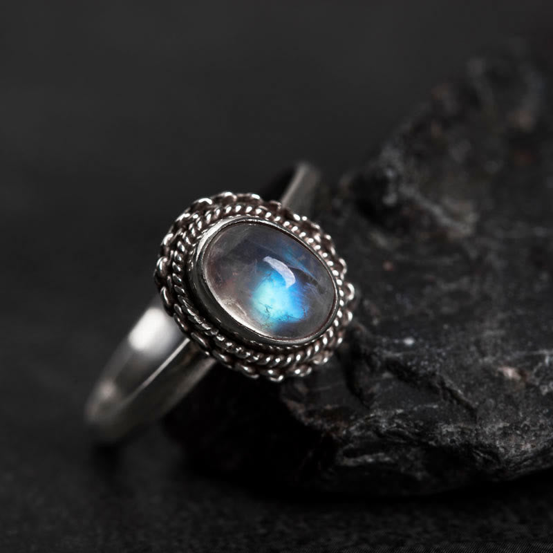 Adjustable Moonstone Ring in 925 Sterling Silver for Positive Energy