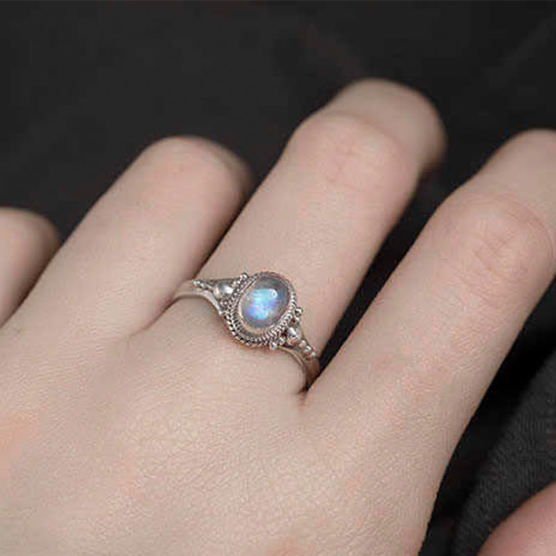 Adjustable Moonstone Ring in 925 Sterling Silver for Positive Energy