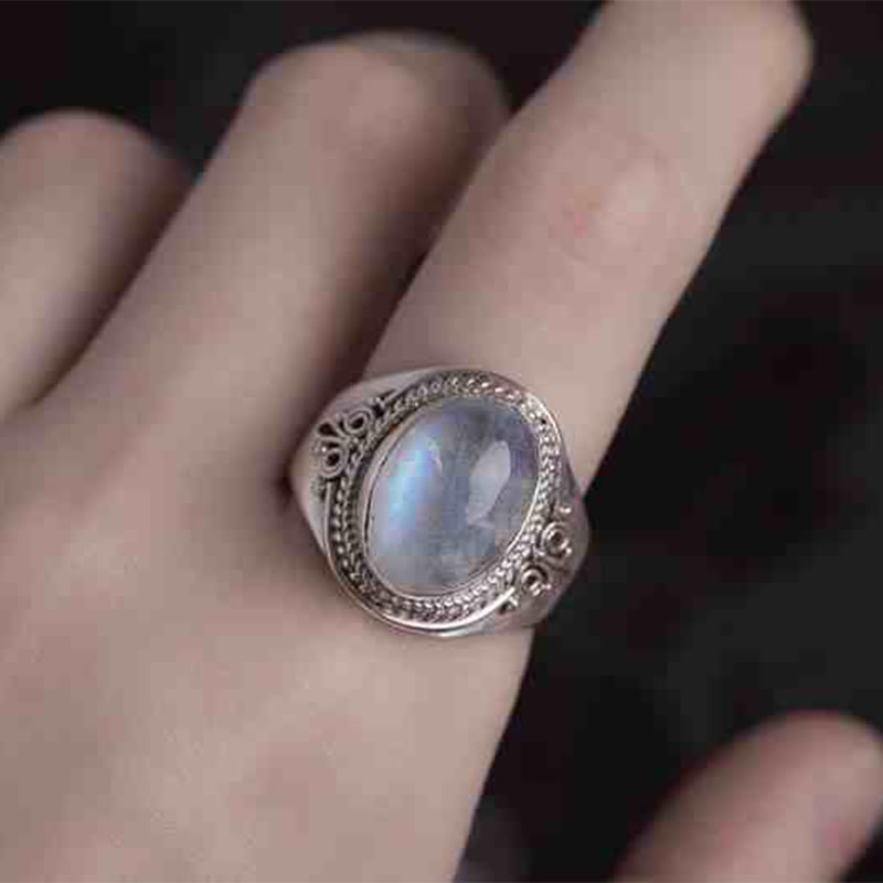 Adjustable Moonstone Ring in 925 Sterling Silver for Healing