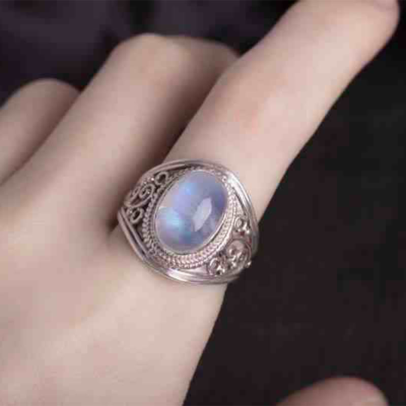 Adjustable Moonstone Ring in 925 Sterling Silver for Healing