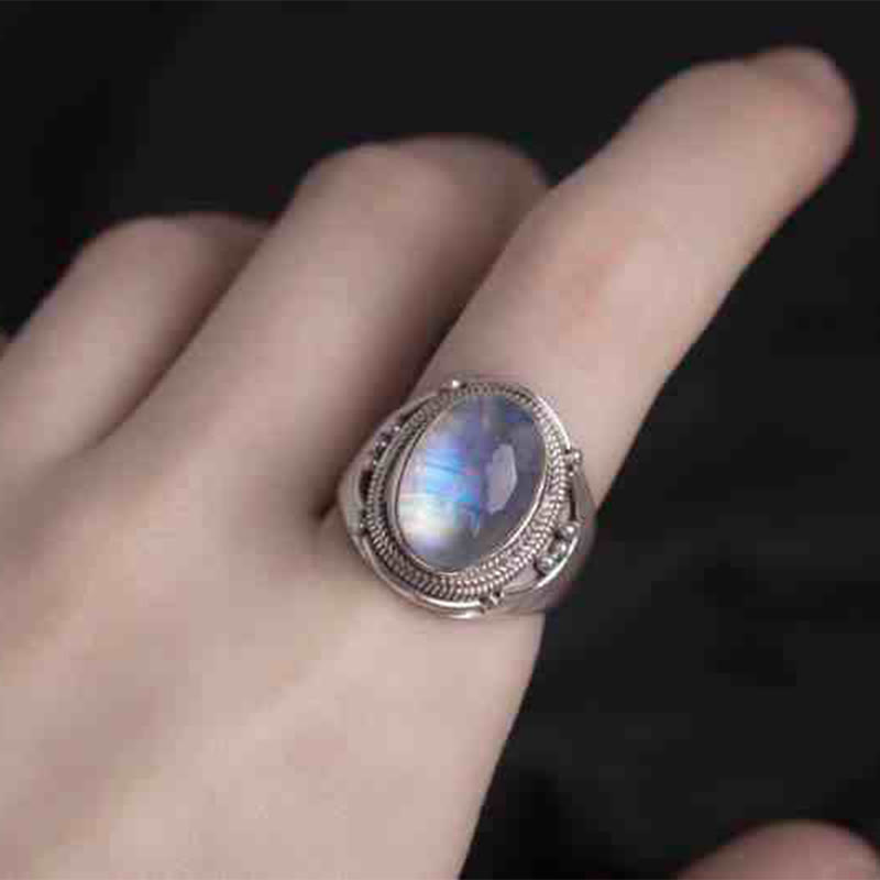 Adjustable Moonstone Ring in 925 Sterling Silver for Healing