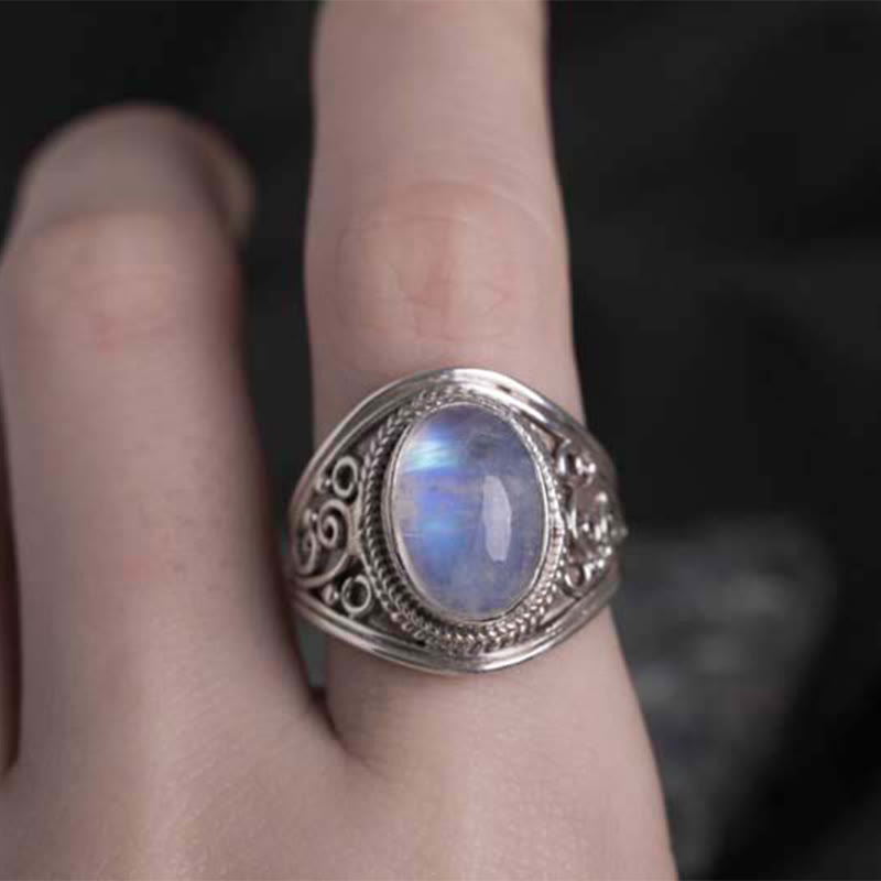 Adjustable Moonstone Ring in 925 Sterling Silver for Healing