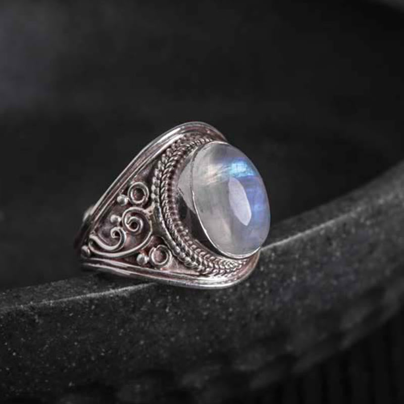 Adjustable Moonstone Ring in 925 Sterling Silver for Healing