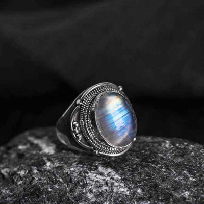 Verstellbarer Mondsteinring aus 925er Sterlingsilber zur Heilung