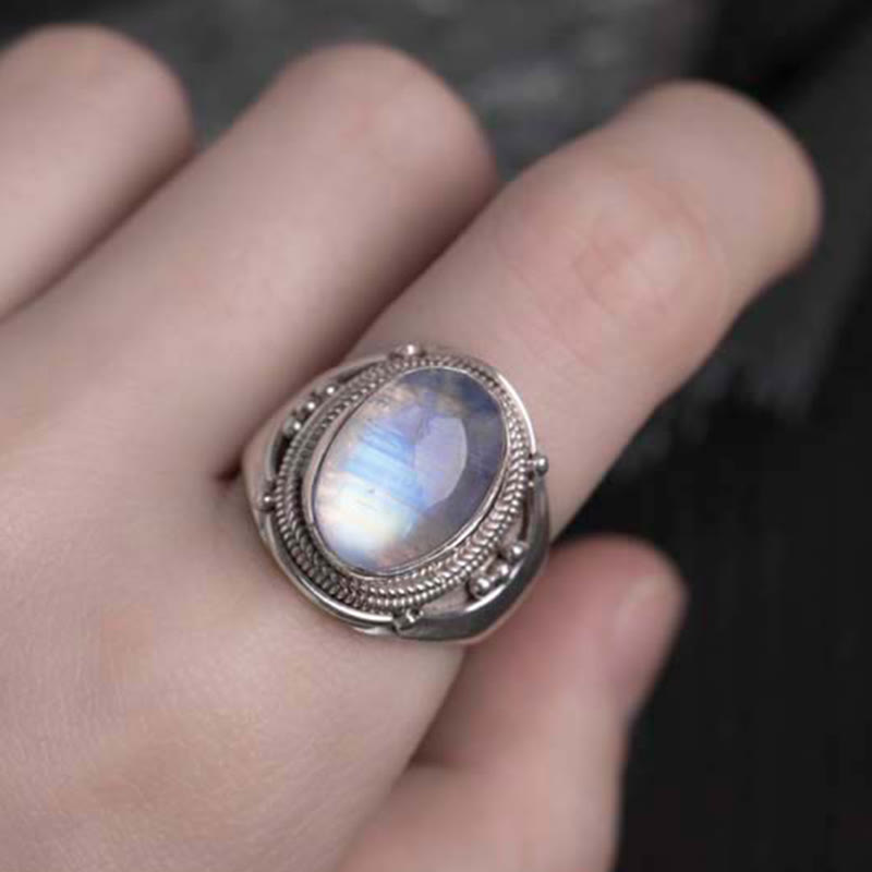 Adjustable Moonstone Ring in 925 Sterling Silver for Healing