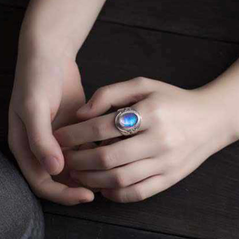 Adjustable Moonstone Ring in 925 Sterling Silver for Healing