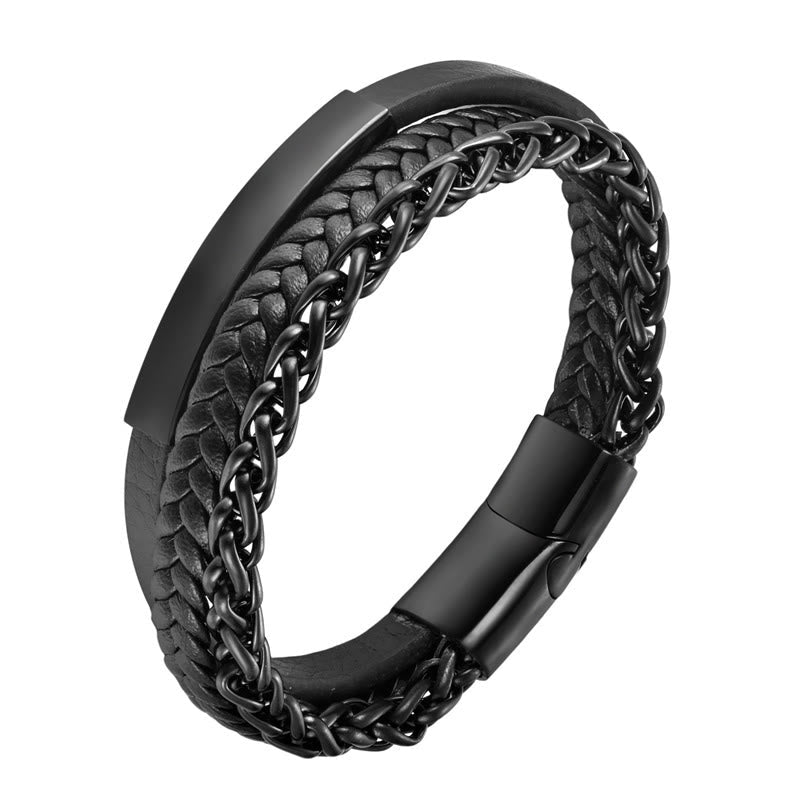 Titanium Steel Spiritual Bracelet with Multi-layer Leather Buckle