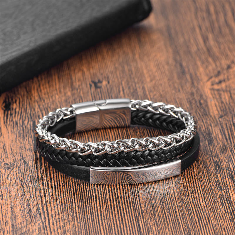 Titanium Steel Spiritual Bracelet with Multi-layer Leather Buckle