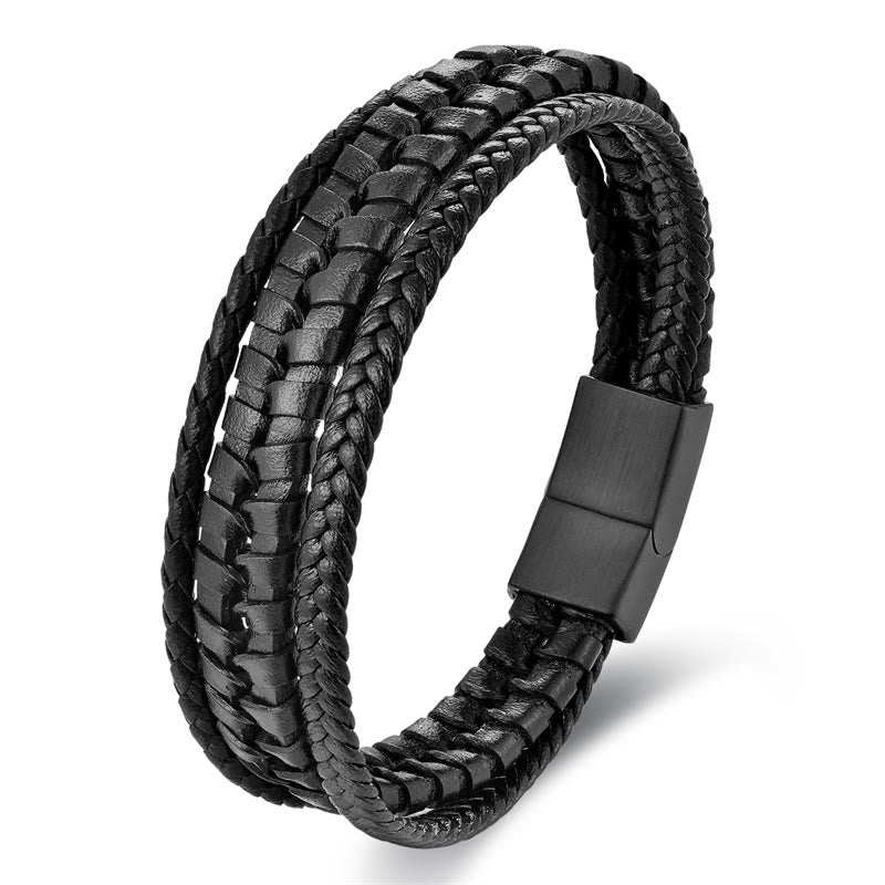 Multi-layer Titanium Steel Spiritual Bracelet with Leather Buckle