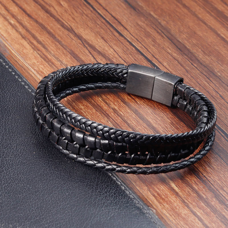 Multi-layer Titanium Steel Spiritual Bracelet with Leather Buckle