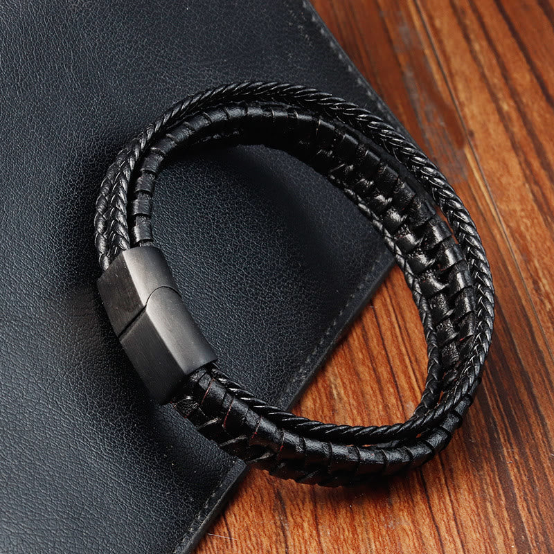 Multi-layer Titanium Steel Spiritual Bracelet with Leather Buckle