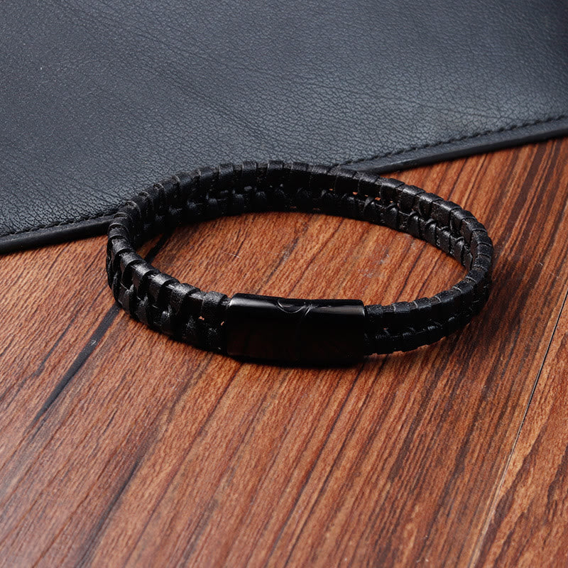 Multi-layer Titanium Steel Spiritual Bracelet with Leather Buckle