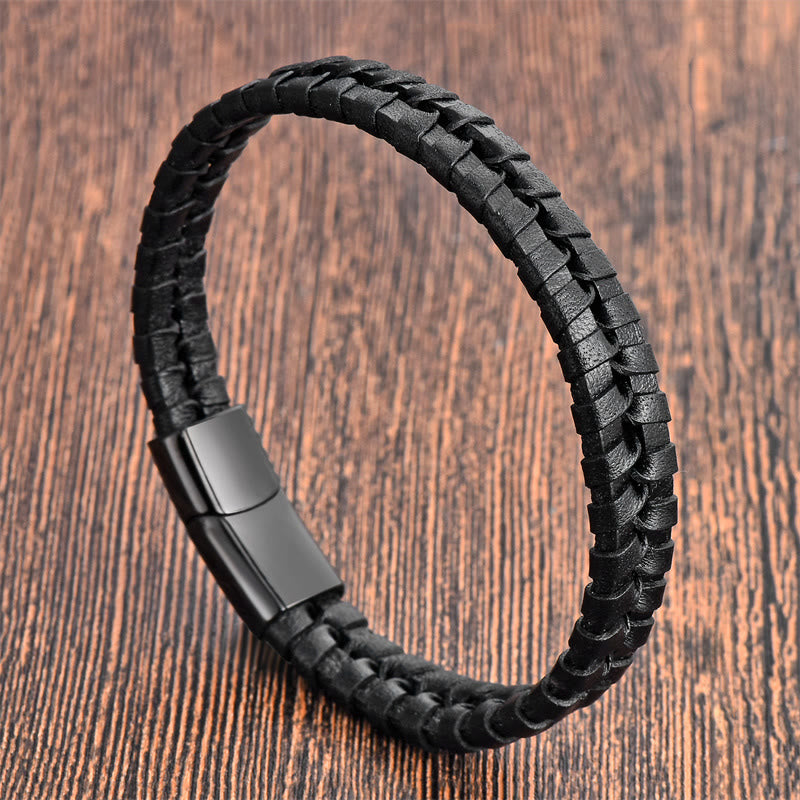 Multi-layer Titanium Steel Spiritual Bracelet with Leather Buckle