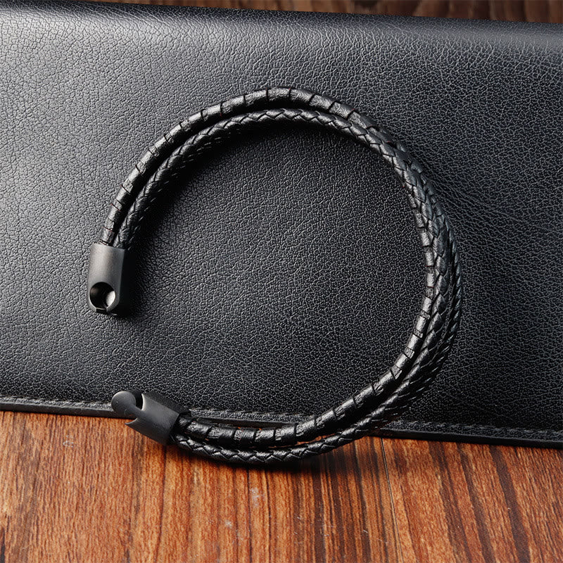 Multi-layer Titanium Steel Spiritual Bracelet with Leather Buckle