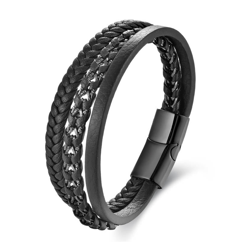 Titanium Steel Multi-Layer Leather Spiritual Bracelet for Calm