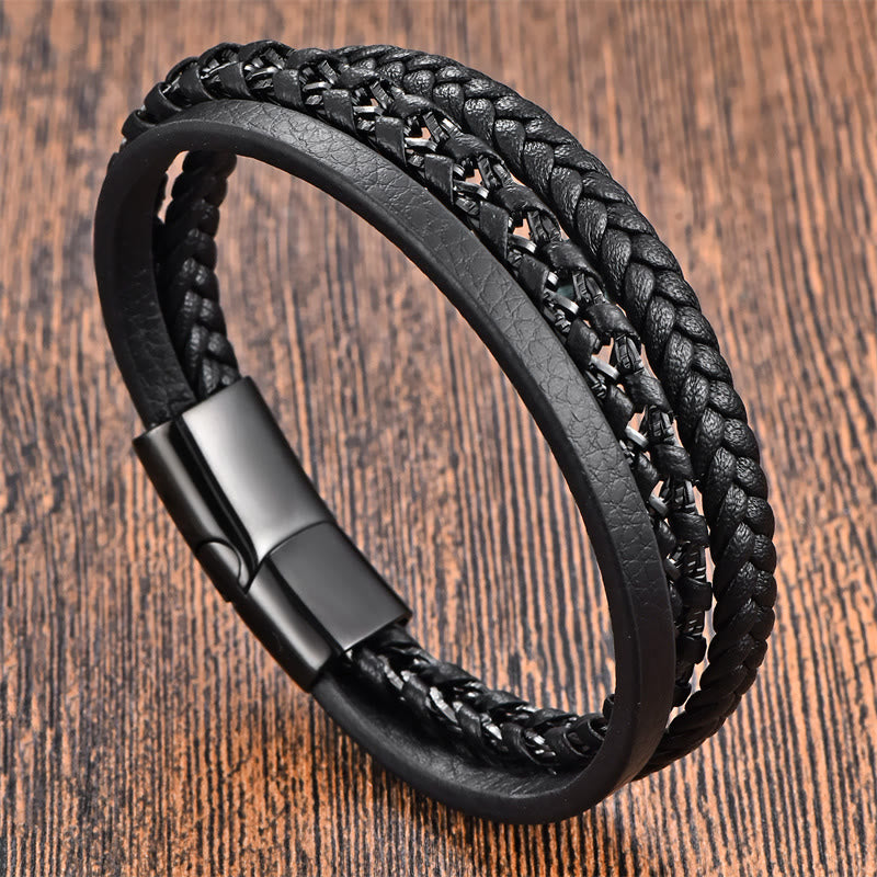 Titanium Steel Multi-Layer Leather Spiritual Bracelet for Calm