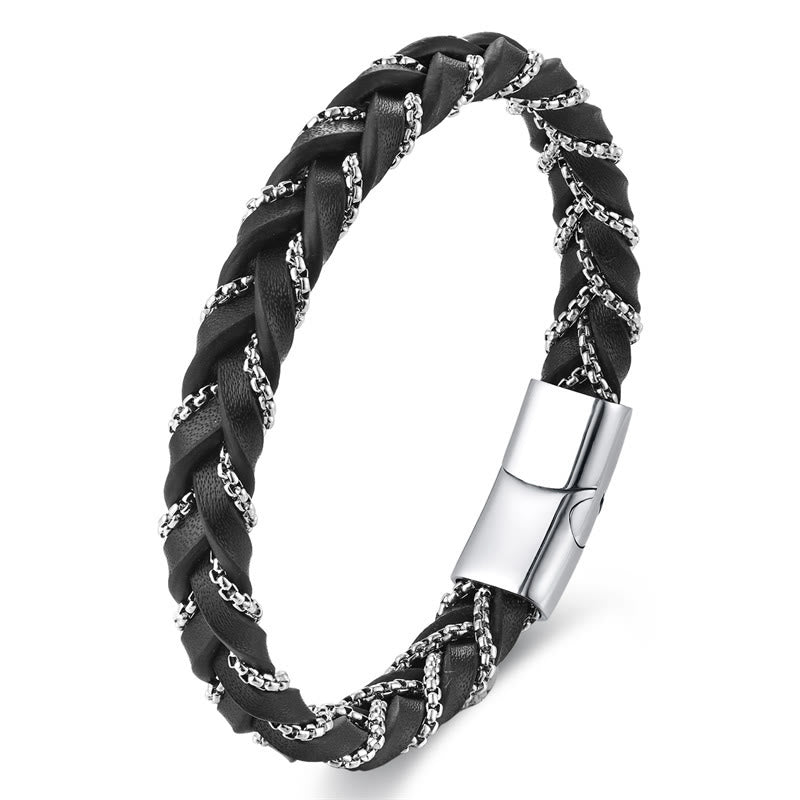 Titanium Steel Calm Spiritual Bracelet with Braided Leather