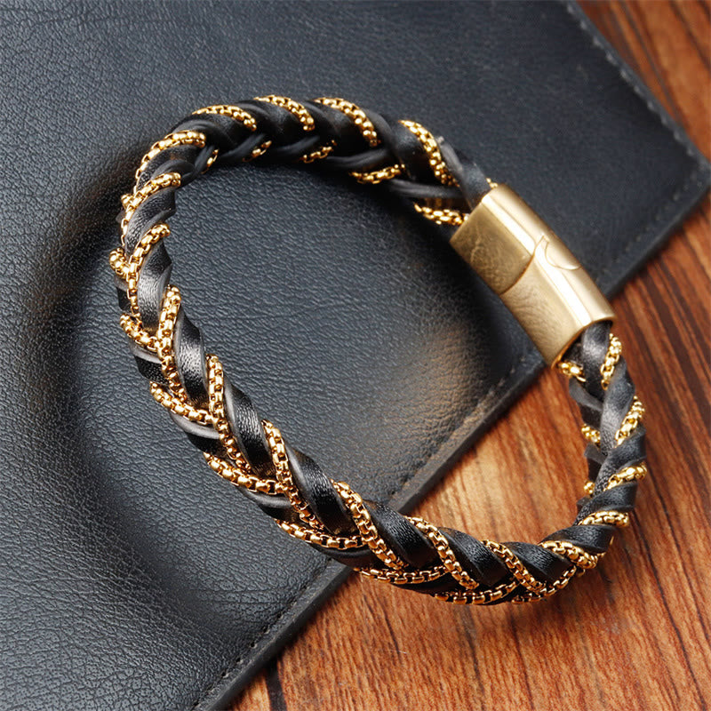 Titanium Steel Calm Spiritual Bracelet with Braided Leather