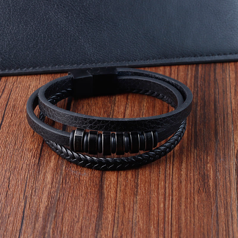 Titanium Steel Braided Leather Bracelet for Calmness