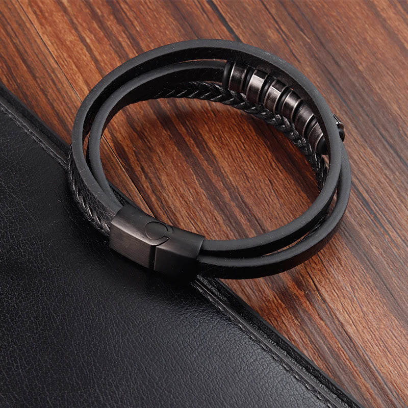 Titanium Steel Braided Leather Bracelet for Calmness