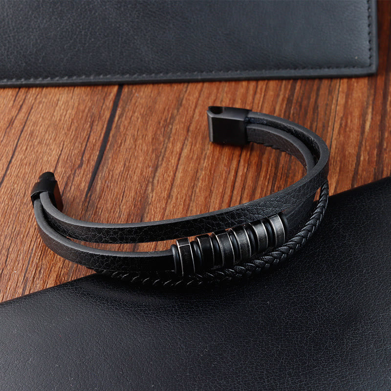 Titanium Steel Braided Leather Bracelet for Calmness