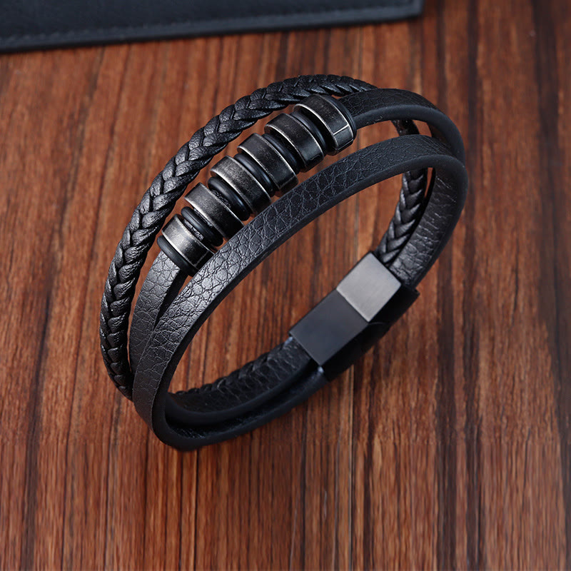 Titanium Steel Braided Leather Bracelet for Calmness