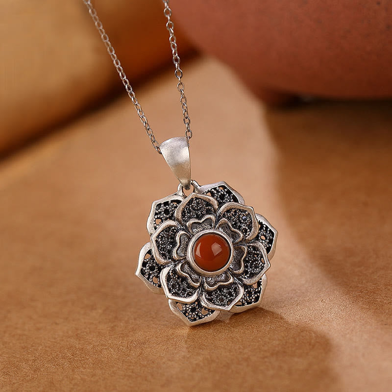 Copper & Red Agate Om Mani Padme Hum Necklace for Peace